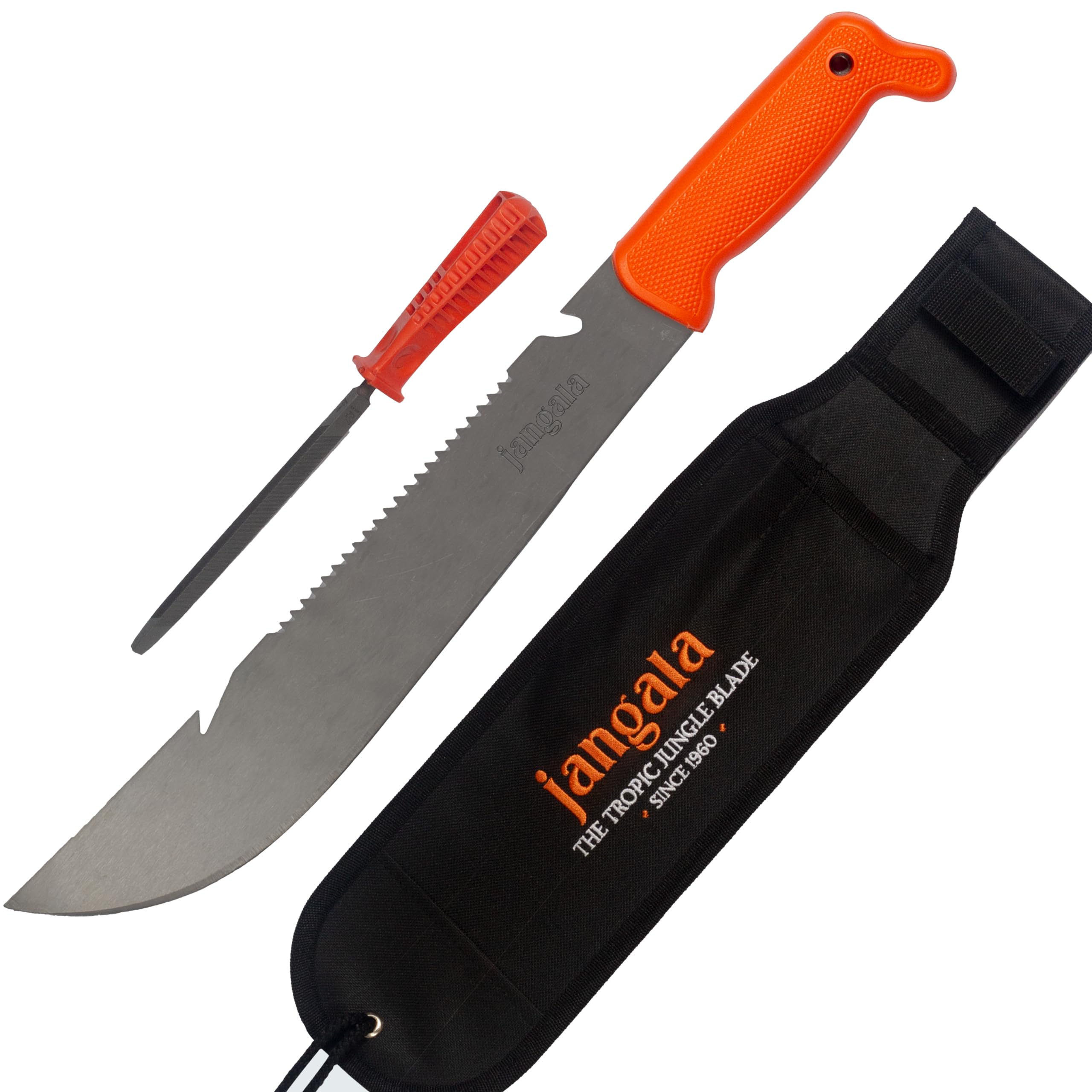 Best Multipurpose Jangala Machete for Yard Work w/ 6" triangular Saw - 12" Full Tang Machete w/ Sheath, Non-Slip Grip, and Powerful Sawback Serrations Special Carbon Steel Machete for Field Work, Clearing Brush, Camping, Hiking, Cutting Tress and Gardening