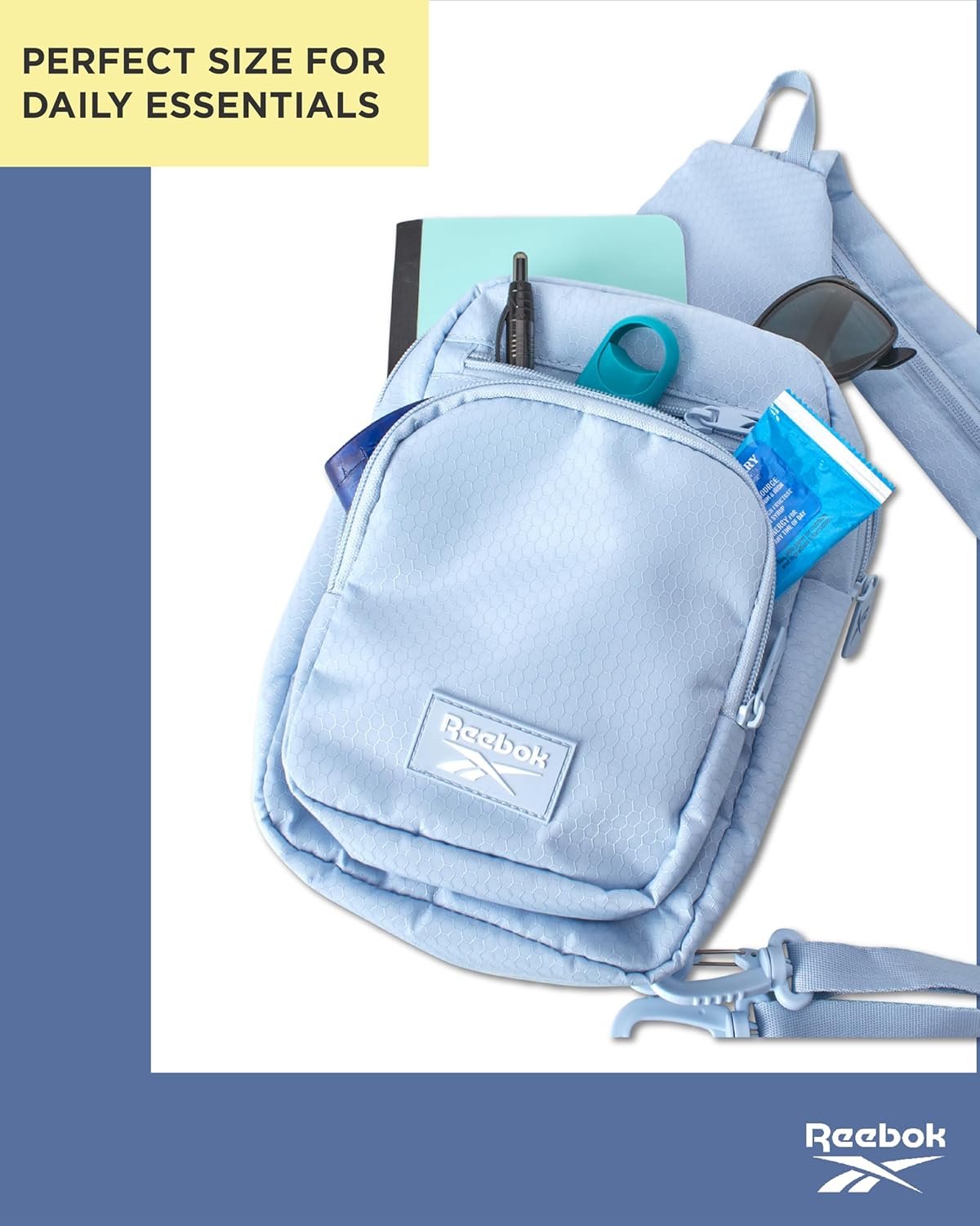 Reebok Unisex Crossbody Sling Bags – Compact Convertible Strap Cross Body Bag Travel Sling Bag - Gym & Travel Essential, Size One Size, Cosmos Blue - Image 6