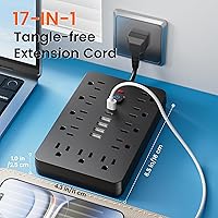 Vista 3 de Protector de sobretensiones - Enchufe de pared con múltiples tomas de corriente alterna, 6 puertos USB (2 USB C), cable de extensión corto negro