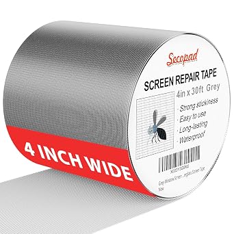 Secopad 4" x 360" 30FT Screen Repair Tape, Screen Repair Kit, Grey | Window Screen Patch, Quick Repair, Strong Adhesive, Easy to Use, For Mesh Window & Door, Cuttable Fiberglass, No Tools Needed