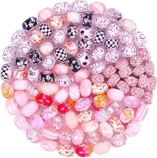 Aipridy Large Hole European Beads, Craft Supplies Kit，Assorted Mixed Color Lampwork Spacer Beads for DIY Bracelet Jewelry Making (100, Pink)