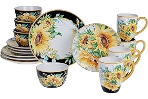 Sunflower Fields 16 Piece Dinnerware Set: A Radiant Tapestry of Nature's Brilliance for Your Table