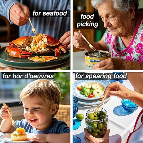 Miniatura 7 de Tenedores de fruta dorados de 5.51 pulgadas, de acero inoxidable 1810, tenedores de degustación, mini tenedores de cóctel, tenedores para