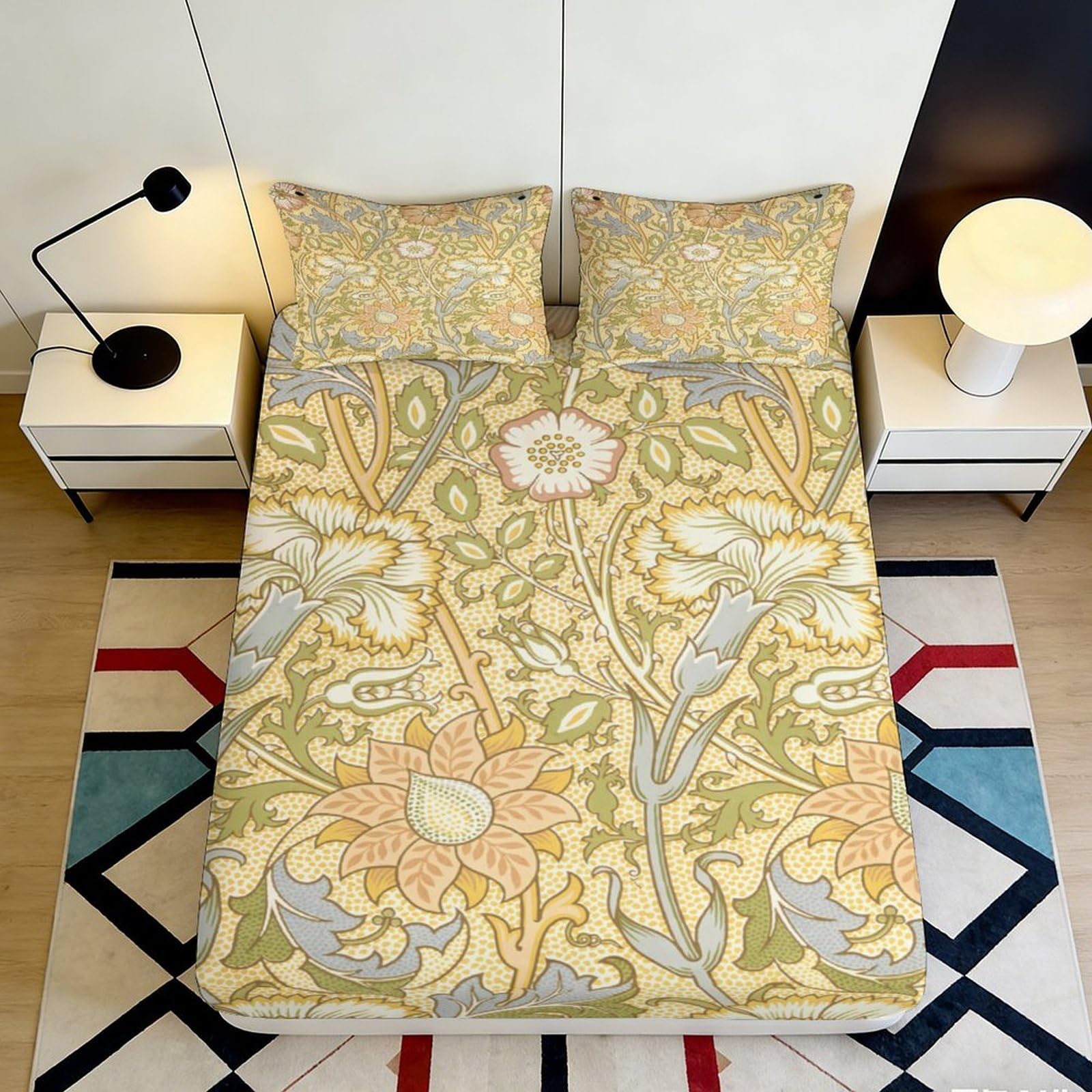 3D Printed floral Fitted Sheet, yellow sunflower pattern, Microfiber soft touch, wrinkle resistant, guest room bedding, anti-slip, easy care, home decor, 180x200x25cm