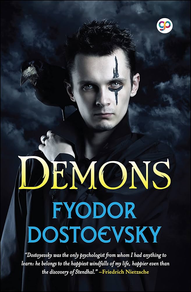 cover of some edgelord looking dude wearing black facepaint around one eye having a raven on his shoulder with a cloudy night background