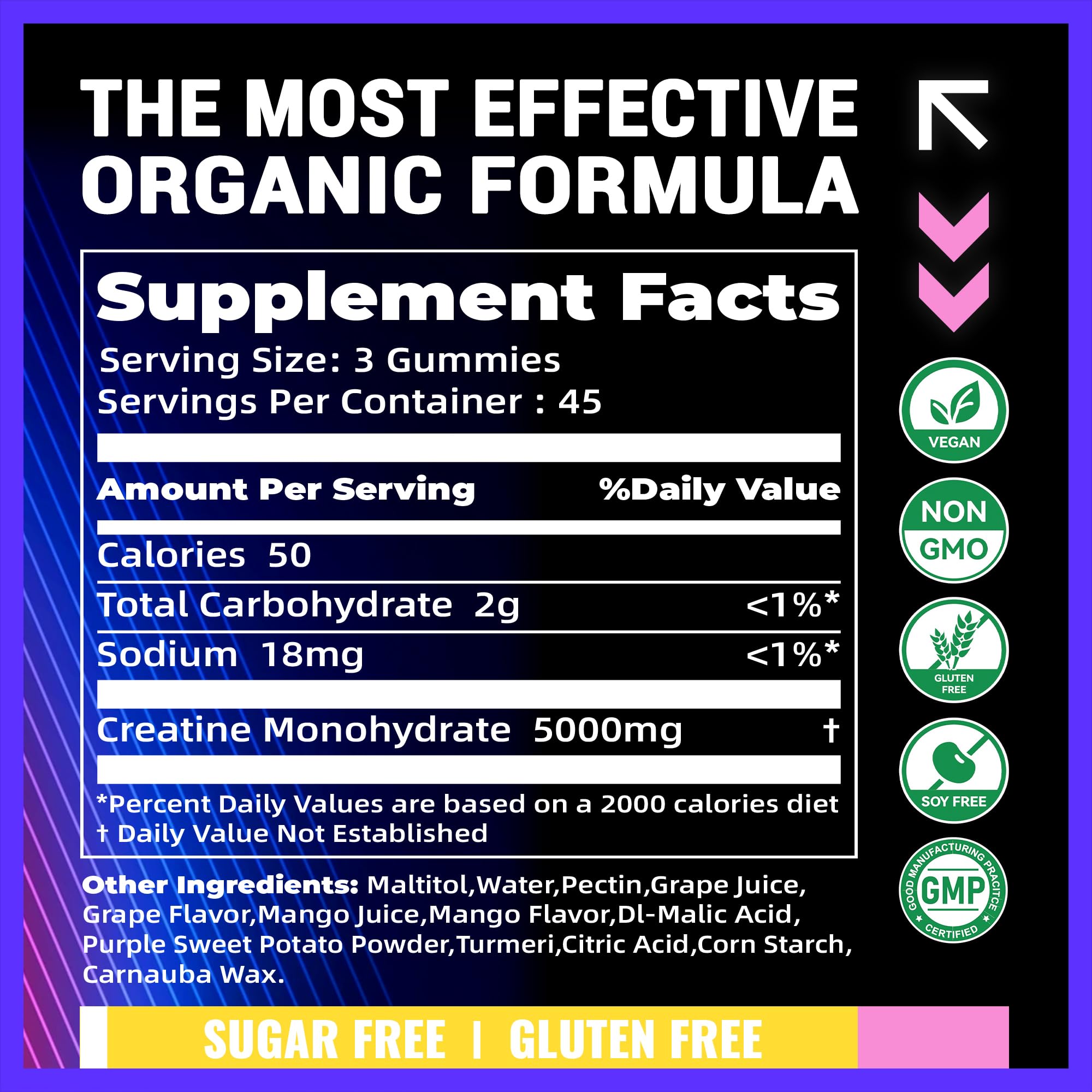 Creatine Monohydrate Gummies 5g for Men &Women.Grape Mango 135ct — Amazon image 3