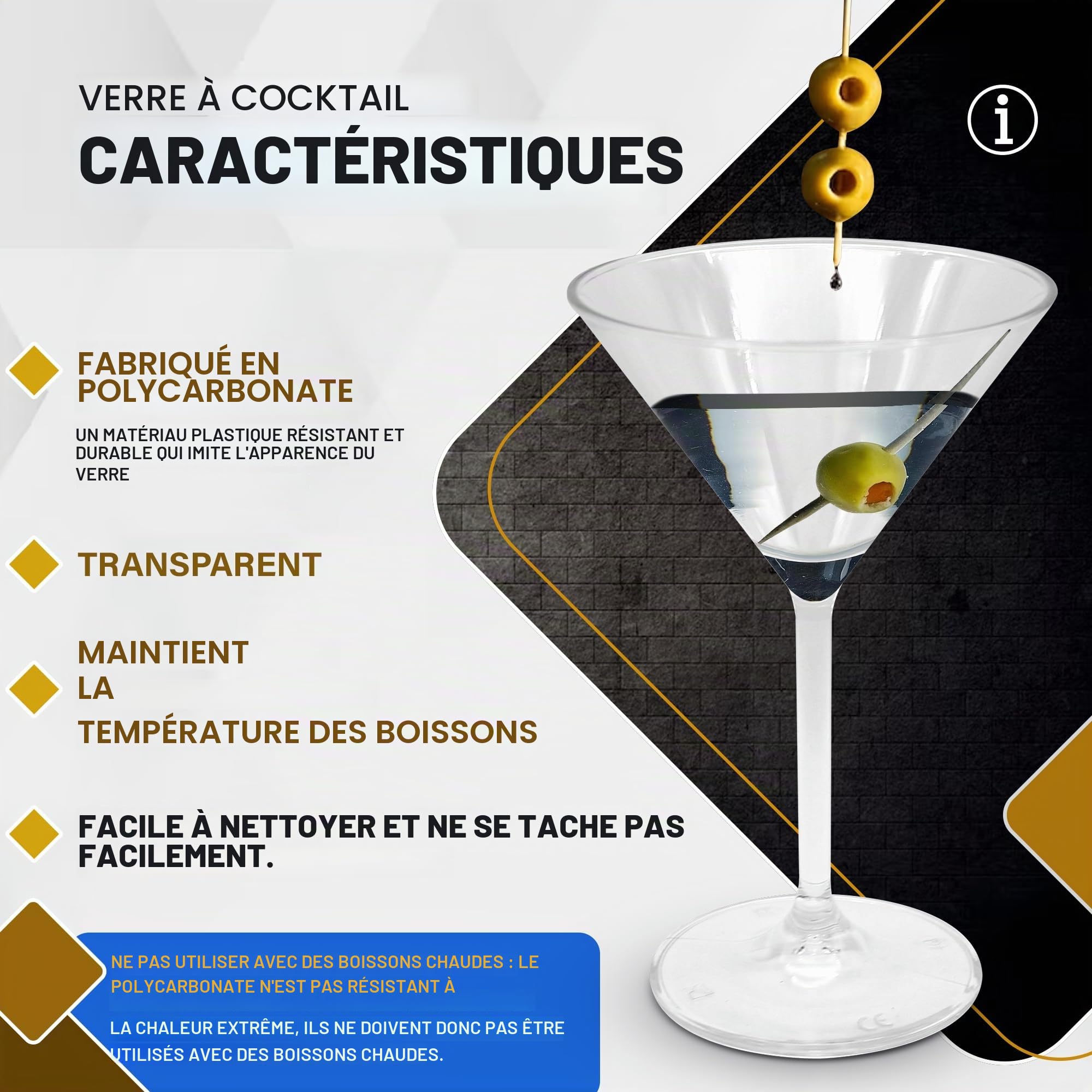 DOJA Barcelona Lot de 6 verres à martini en plastique dur réutilisables transparents en polycarbonate transparent