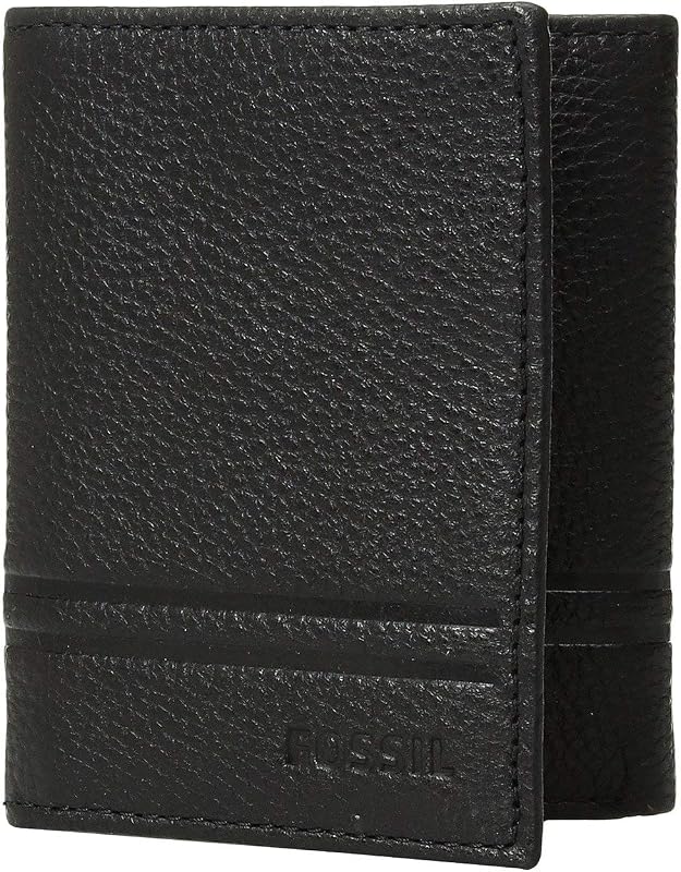 Fossil Wilder - Cartera de piel con ventana de identificación para hombre, color negro