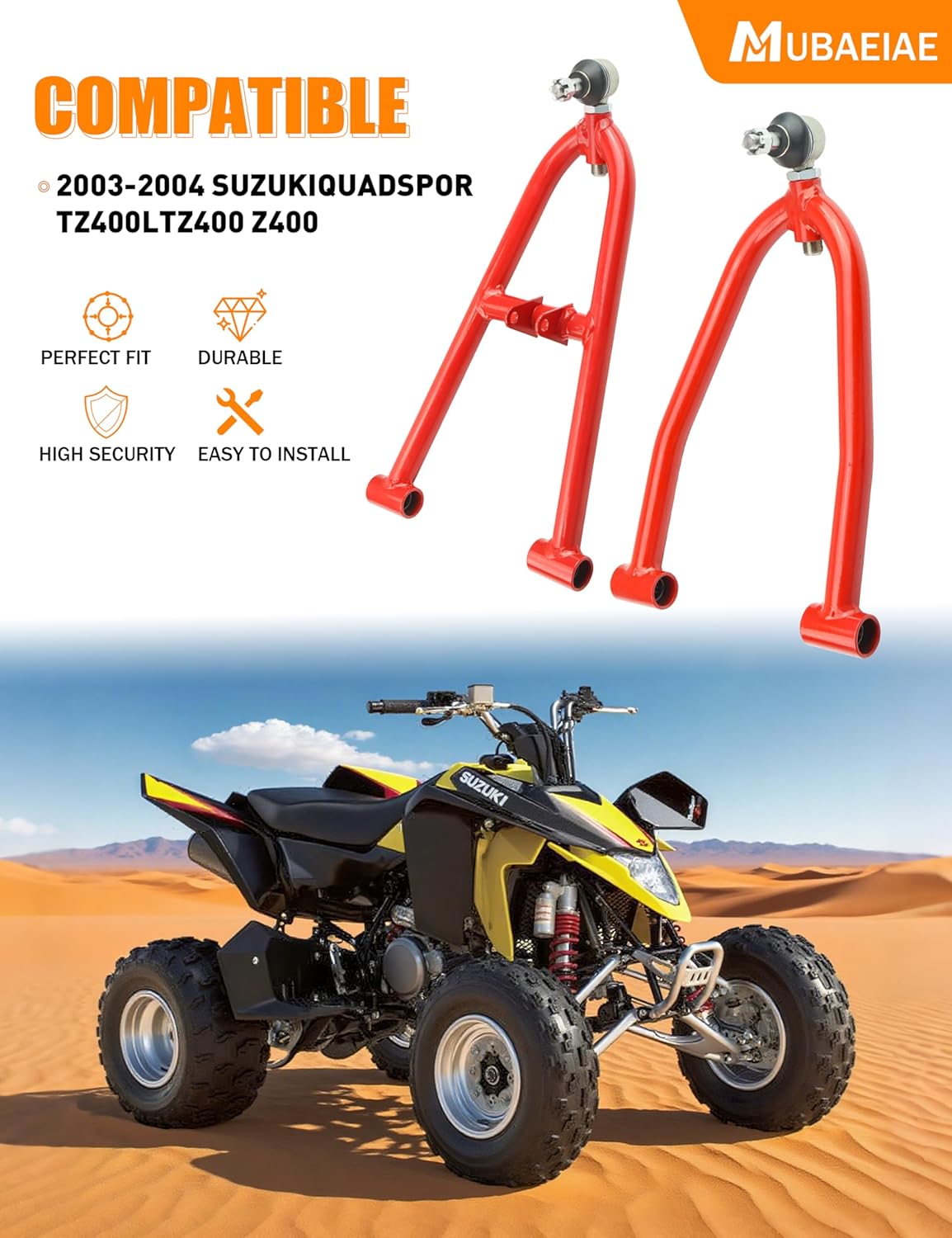 Front Upper & Lower A-Arms for 2003–2004 Suzuki Quadsport LTZ400 – Heavy-Duty Chromoly Tubular Steel with Needle/Roller Bearings