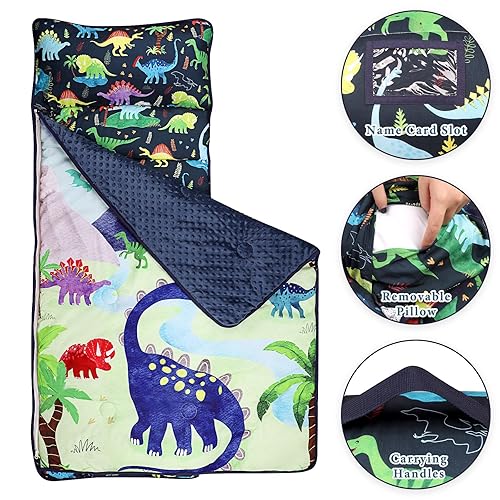 Miniatura 4 de Tapete para siesta para niños pequeños, saco de dormir para niños con almohadas extraíbles y manta gruesa de Minky, sacos de dormir para preescolar,