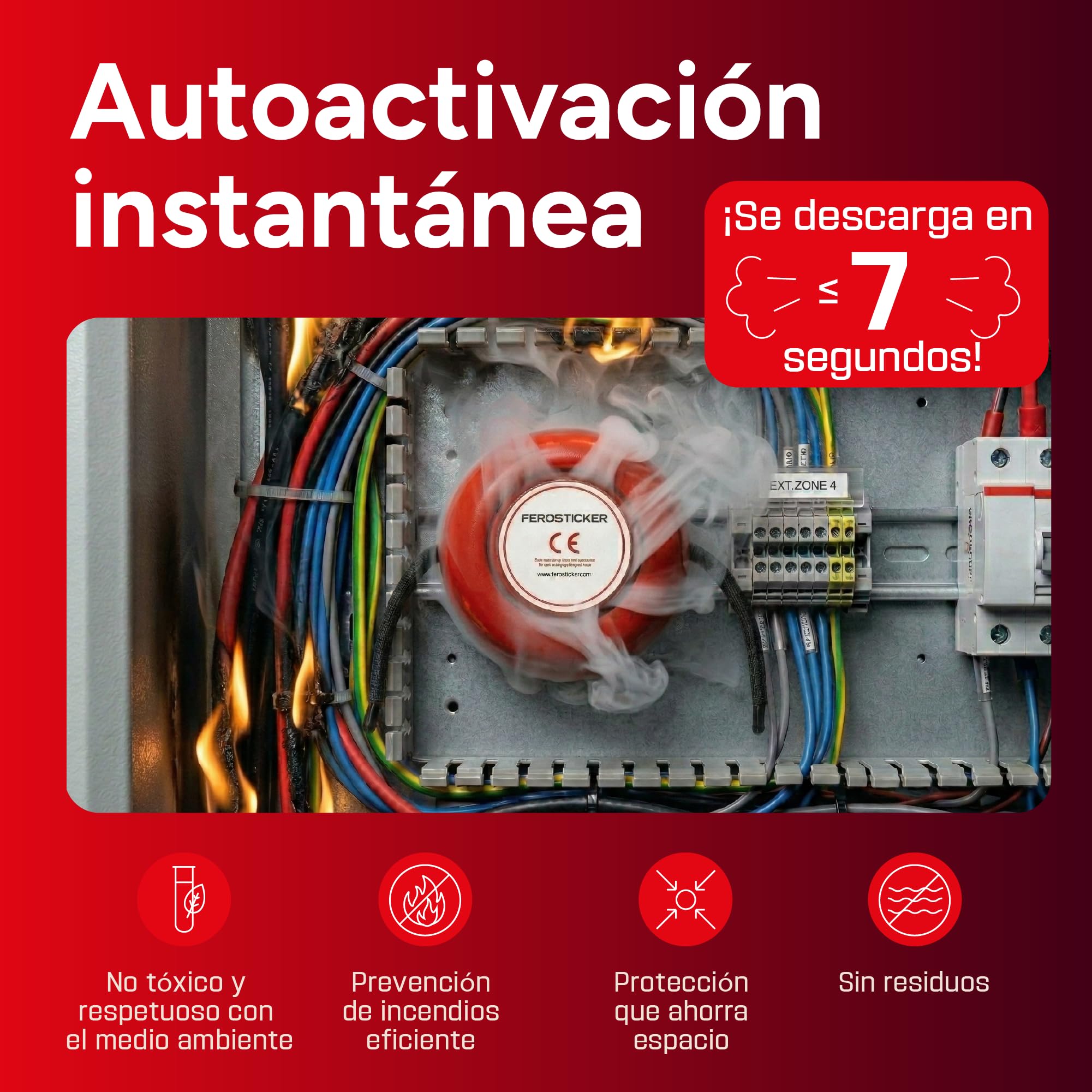 Pequeño Extintor Automático (1 Pieza) | Para barcos, grandes cuadros eléctricos, tractores, cosechadoras, equipos industriales y compartimentos de baterías.