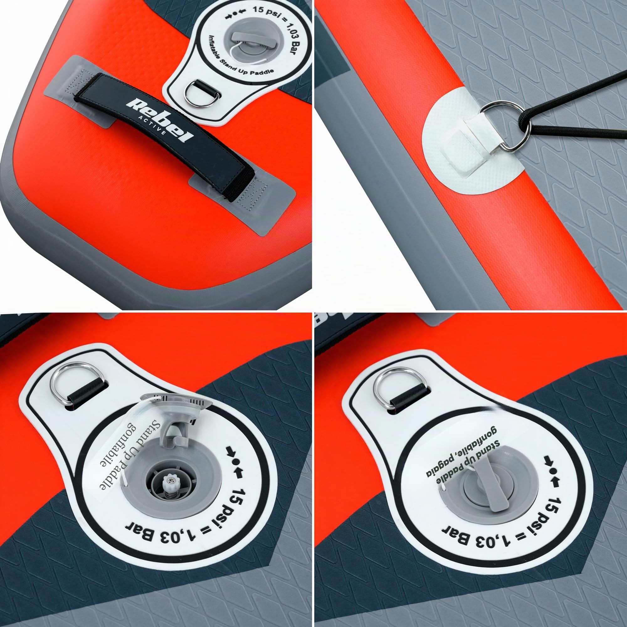 Rebel Electro Tavola da SUP con pompaggio a punto goccia da 350 cm Set zaino con pompa a pagaia RBA-4500-OR