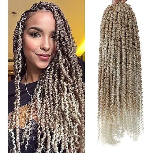 6 Packs Pre-twisted Passion Twist Crochet Hair 22 Inch Ombre Color Hair for Passion Twist Braiding Curly Ends Hair Extensions (22inch, 27/613)