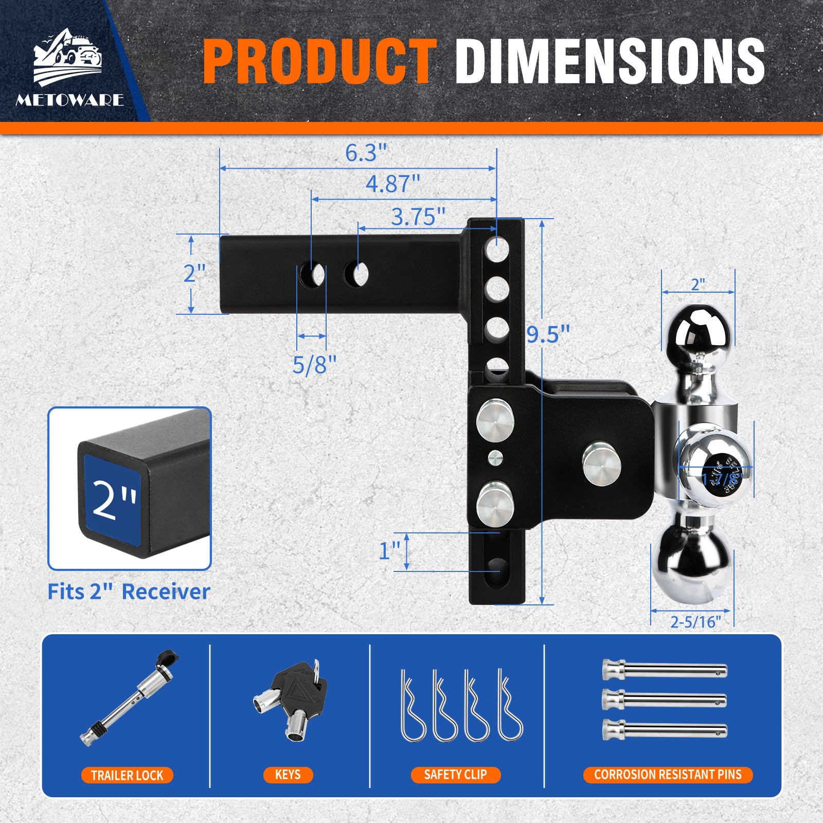 Snapklik.com : METOWARE Adjustable Trailer Hitch Fits 2-Inch Receiver ...