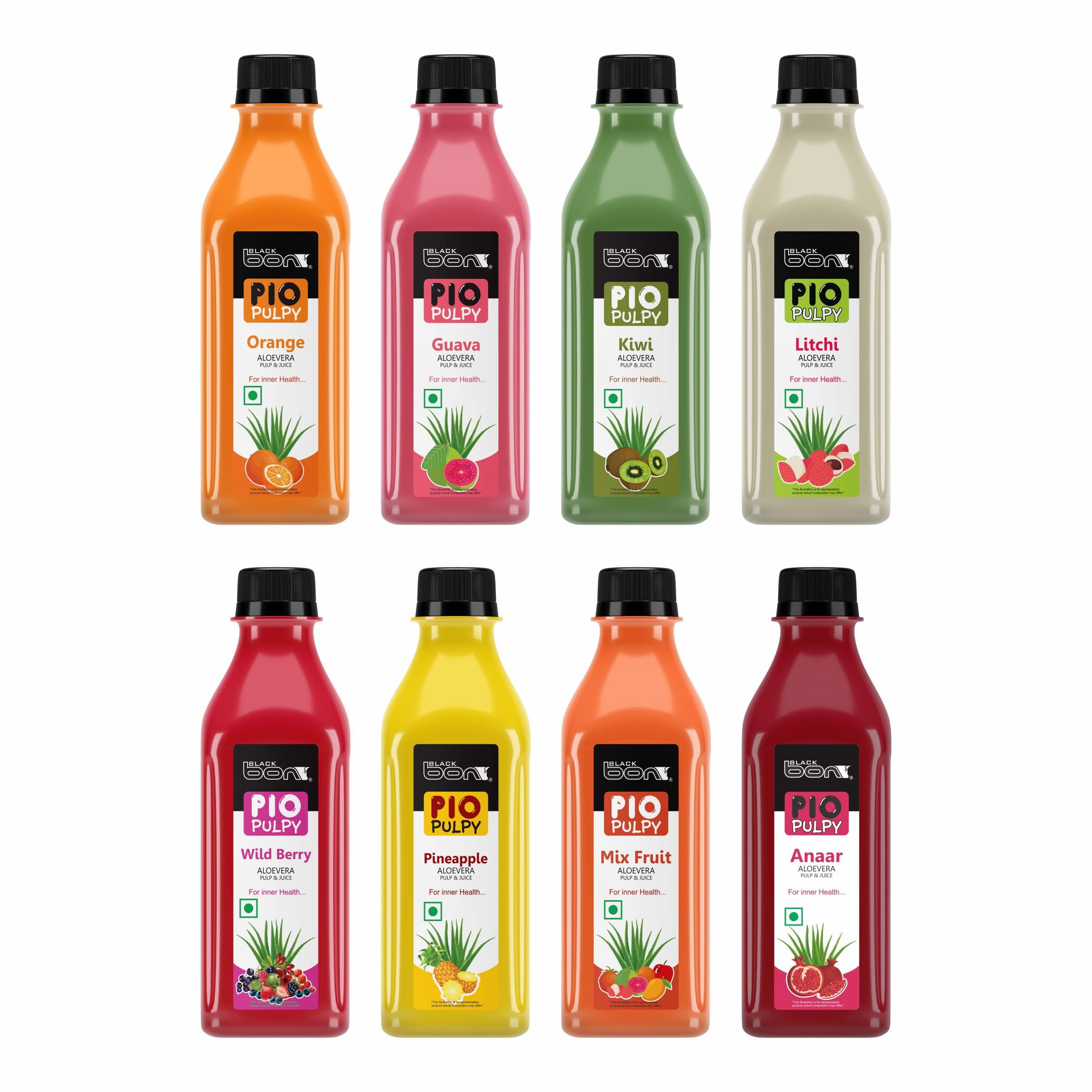 Black bon pio pulpy alovera pulpy juices Assorted pack FruIt Juices, (200 ml - Pack of 48) Fruit Juice Aloevera Pulp | Ready To Serve Drink all flouvr
