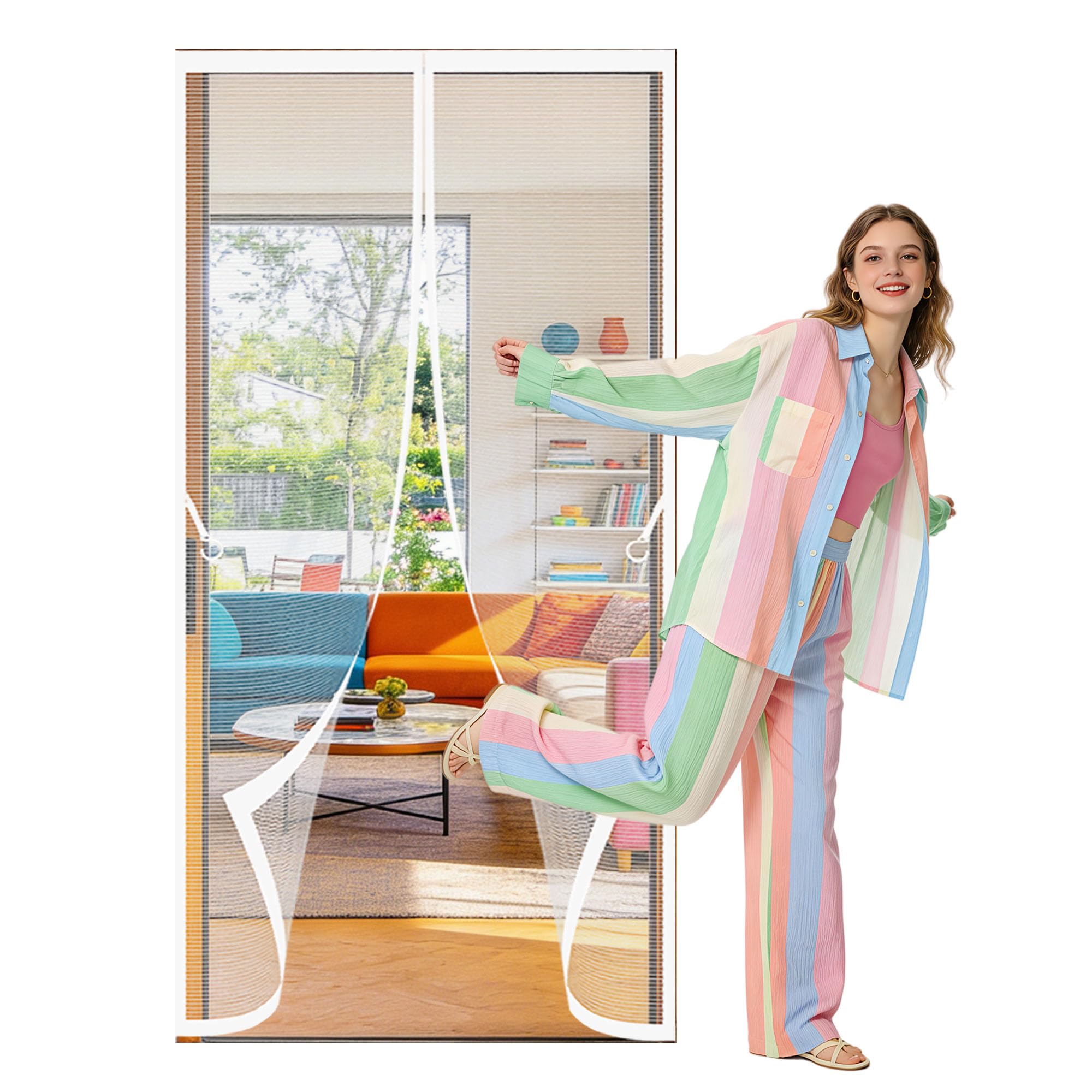 Magnetic Screen Door 80 x 208 cm No Tools Installation Fly Bug Mosquito Mesh Curtain Keep Bugs Out Lets Fresh Air in Suitable for Patio Room Balcony Bedroom, White