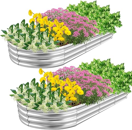 2 camas de jardín elevadas galvanizadas, macetas elevadas de 6 x 3 x 1 pies, macetas elevadas de metal ovaladas grandes para verduras, flores y