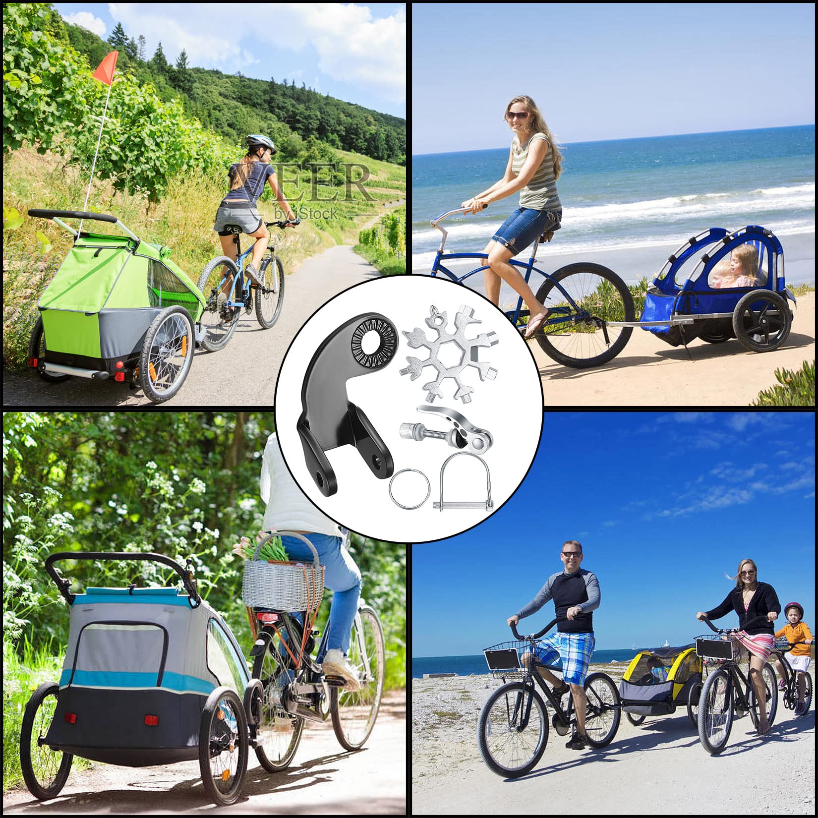 Rimorchio per bicicletta, gancio universale per bicicletta, gancio di traino per bicicletta, con perno di sicurezza e chiave multifunzione (nero A)