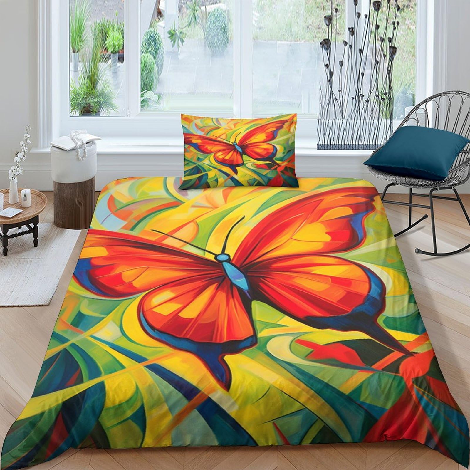 Parure de lit 3D imprimé papillon en microfibre anti-plis et facile à laver 135x200