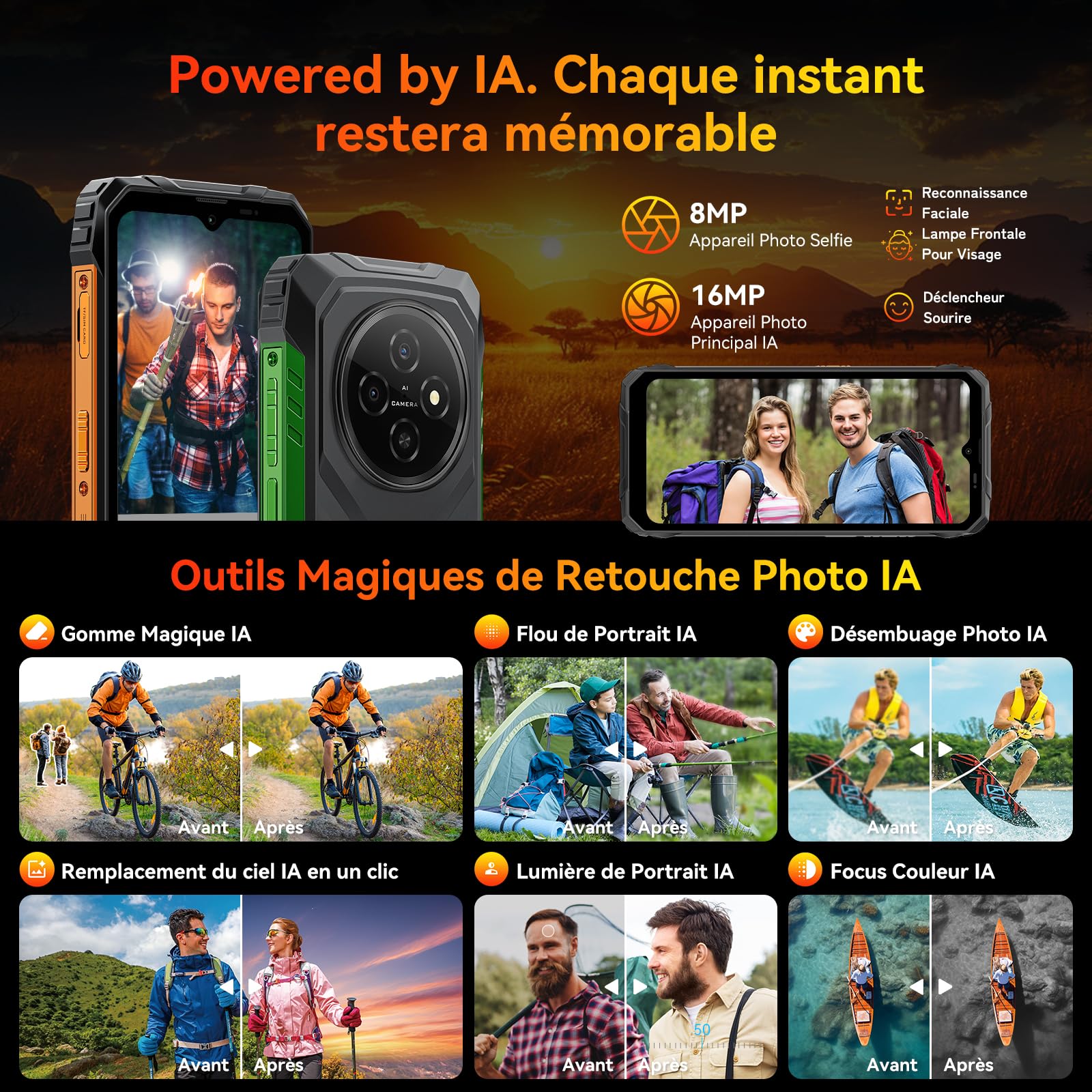 Blackview Téléphone Portable Incassable, Smartphone Incassable 10000mAh, Android 16 Telephone Incassable, IP68/IP69K, Jusqu’à 12GB+128GB (TF 2TB), 6,56" 90Hz, Double SIM, NFC, GPS, 3 Ans de Garantie