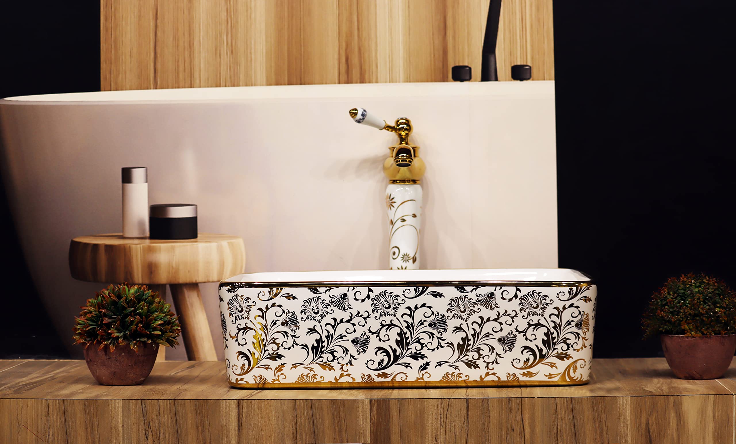 CLUSTER Designer Glossy Ceramic Table Top/Counter Top/Wash Basin For Bathroom And Livingroom Decor, White & Golden, Rectangular Shape Basin (18.8 x 14.5 x 5 Inch) (CLTT-172) (B09FJL16G1) Amazon Price History, Amazon Price Tracker