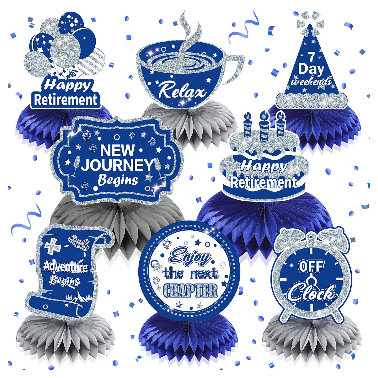 Bubaxuce 8 Pieces Blue Retirement Decorations Navy Silver Happy Farewell Table Honeycomb Centerpiece Party DΓ©cor For Men Women Office Goodbye