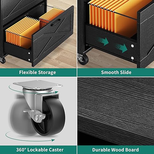 Miniatura 5 de YITAHOME Archivador de madera con estación de carga, archivador lateral grande con luz LED, soporte de impresora de mesita de noche de granja para