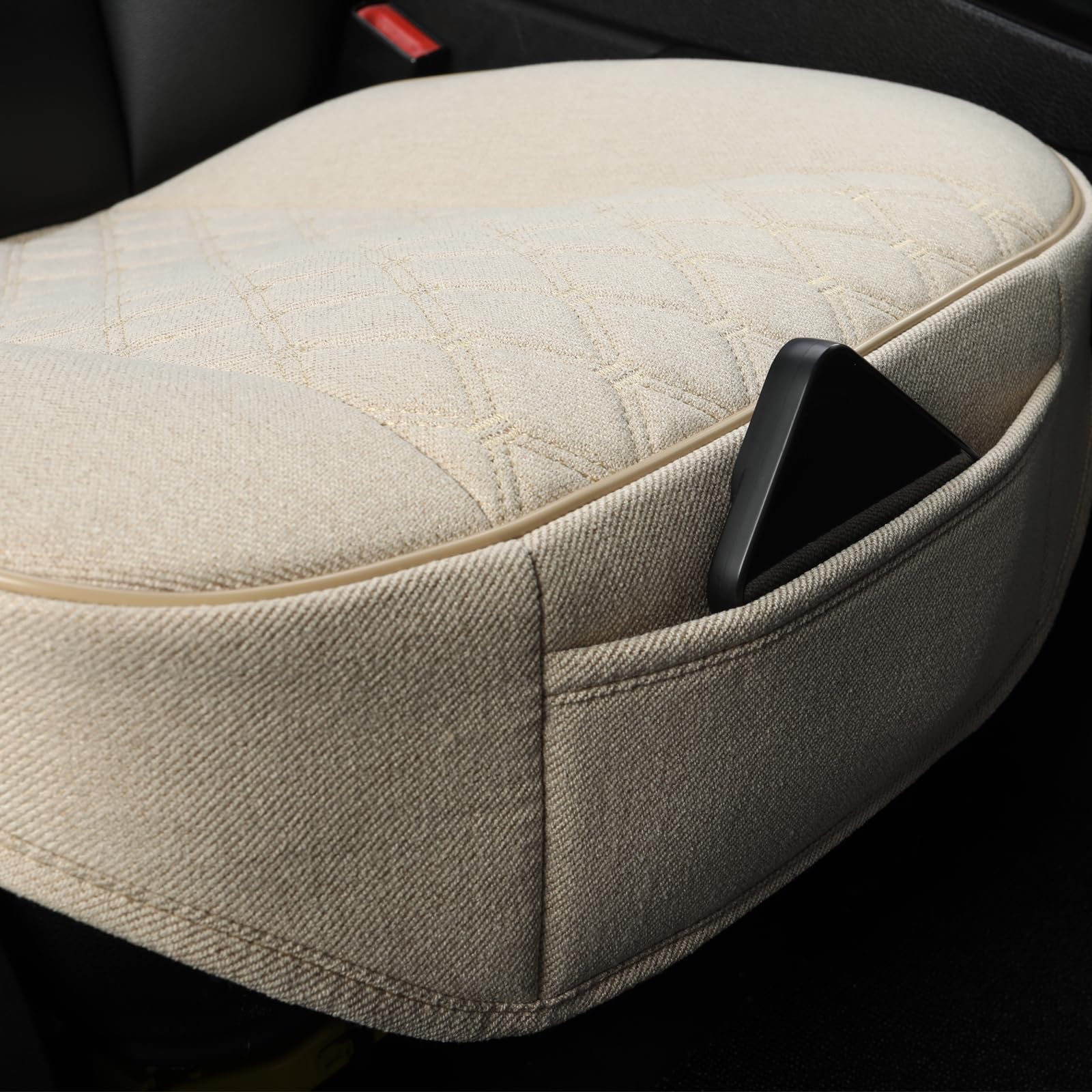 GIANT PANDA 2 fundas de asiento de coche de lona con base antideslizante, se adaptan al 95% de los vehículos, diseño de rombos (beige)