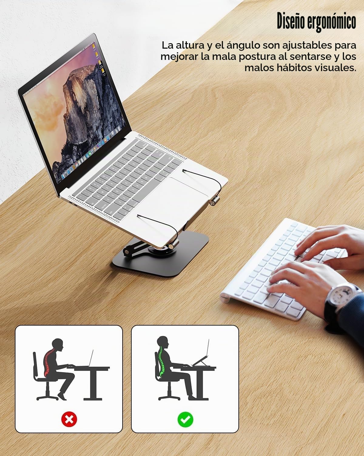 Soporte de lectura para libros, soporte de madera para leer, soporte giratorio de 360° con abrazaderas laterales para cocina, escuela, oficina, partituras musicales, Kindle, tableta, Biblia