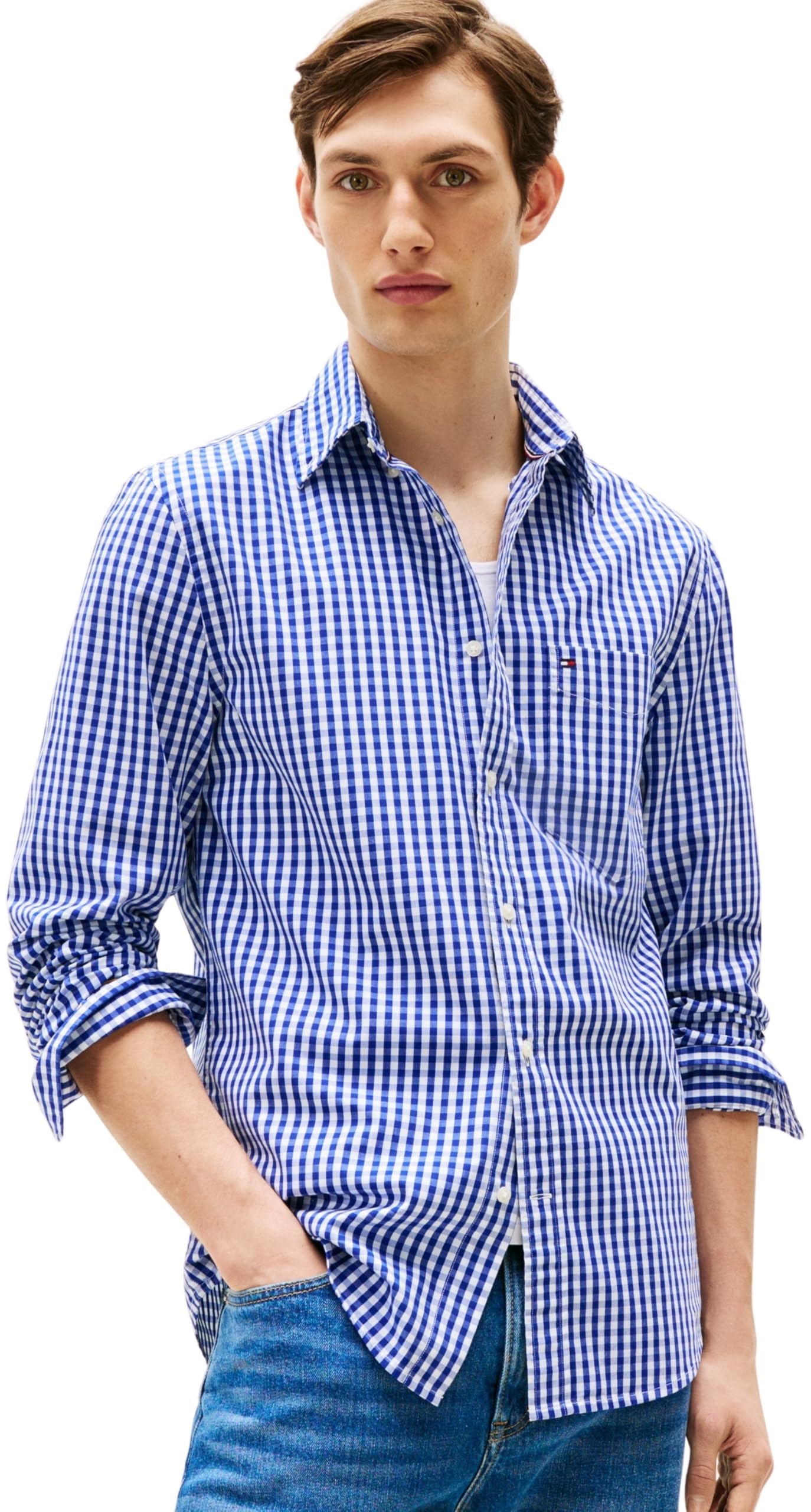Tommy Hilfiger Herren Hemd Poplin Gingham aus Baumwolle