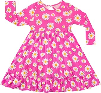 Little Kids Casual Dress for Girls Long Sleeve Dresses Cute Skirt Soft Toddler Viscose from Bamboo Clothes