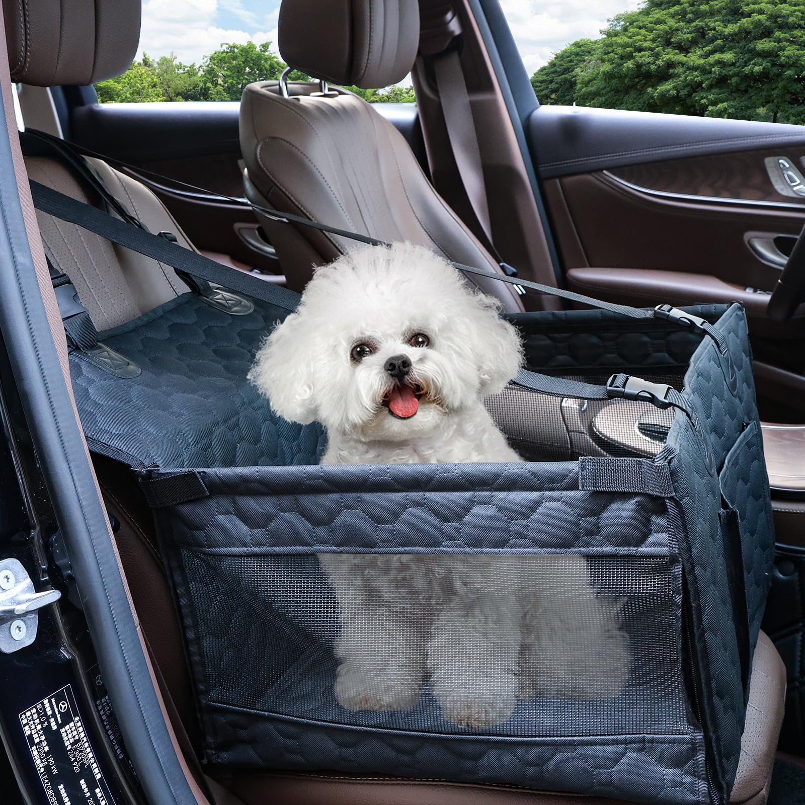Dog Car Seat for Medium Small Dogs, Pet Car Seat with Adjustable Safety Belt & Storage Pockets, Breathable Waterproof Pet Car Seats Cover, Small Dog