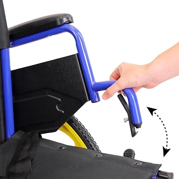 PEPE Mobility Kids Wheelchair Self Propelled, 14 Seat, Foldable, Yellow | Pediatric Chair for Children and Teenagers, Large Rear Wheels with Brakes, Flip Up Armrests, Removable Footrests, Steel