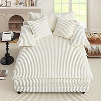 Vista 8 de Tumbona extragrande de 54.8 pulgadas de ancho para interiores con respaldo ajustable de 5 posiciones, sofá cama de pana con 3 almohadas, moderna