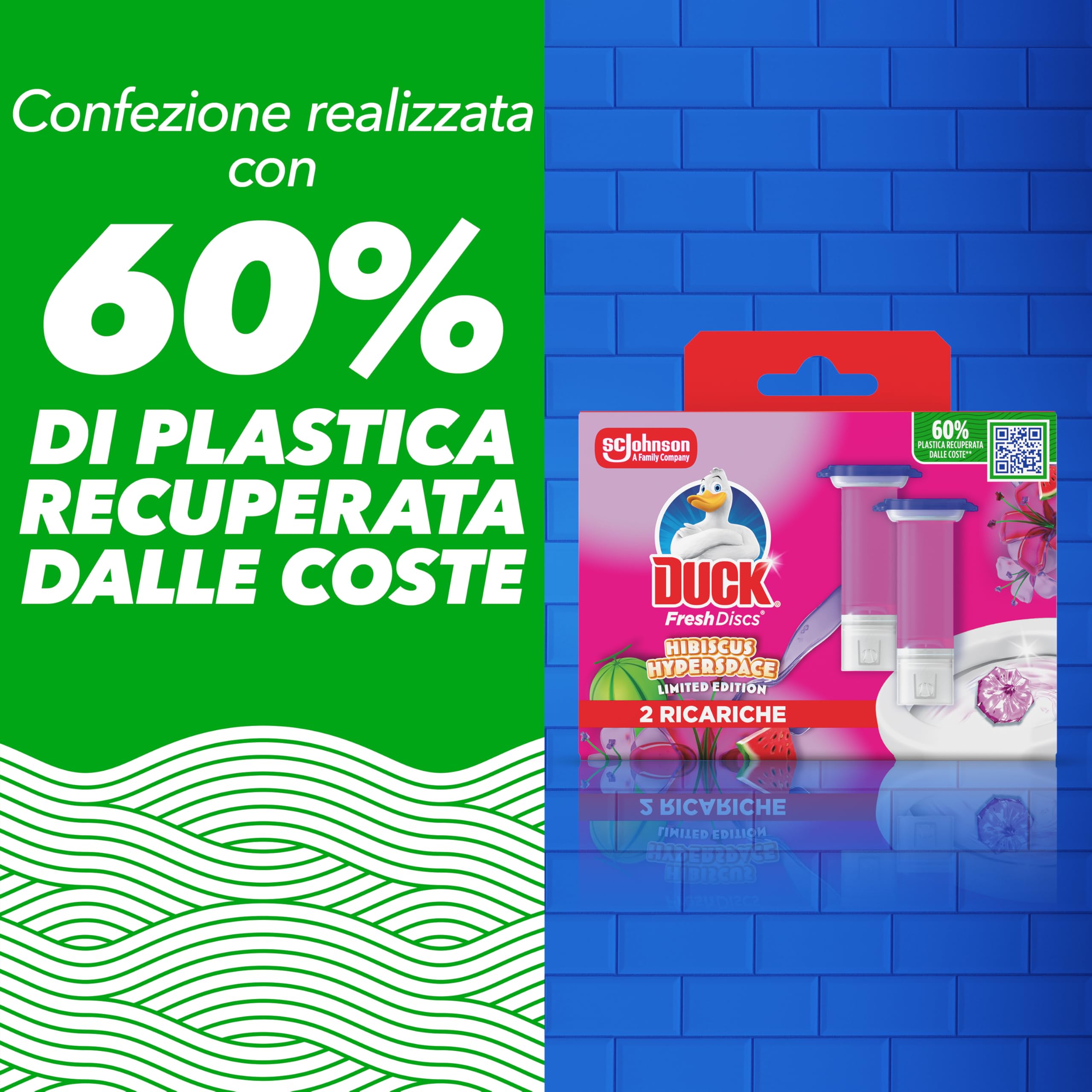 Duck Fresh Discs - Dischi Gel Igienizzanti WC, Fragranza Ibisco, Anguria & Prugna, Formato Scorta da 10 Ricariche e 60 Dischetti