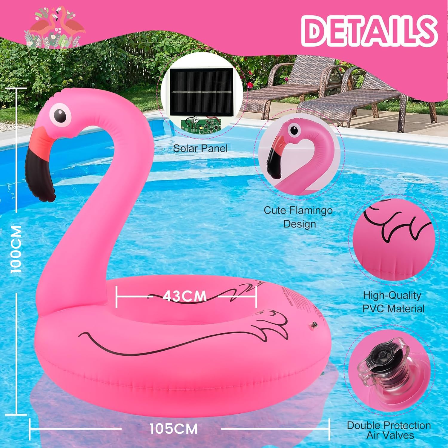 DeeprBling Aufblasbar Flamingo Schwimmring mit Lichtern, Schwimmreifen Flamingos, Großer Pool Flamingo-Schwimmringe für Erwachsene, Wasser Pool Flamingo Luftmatratze