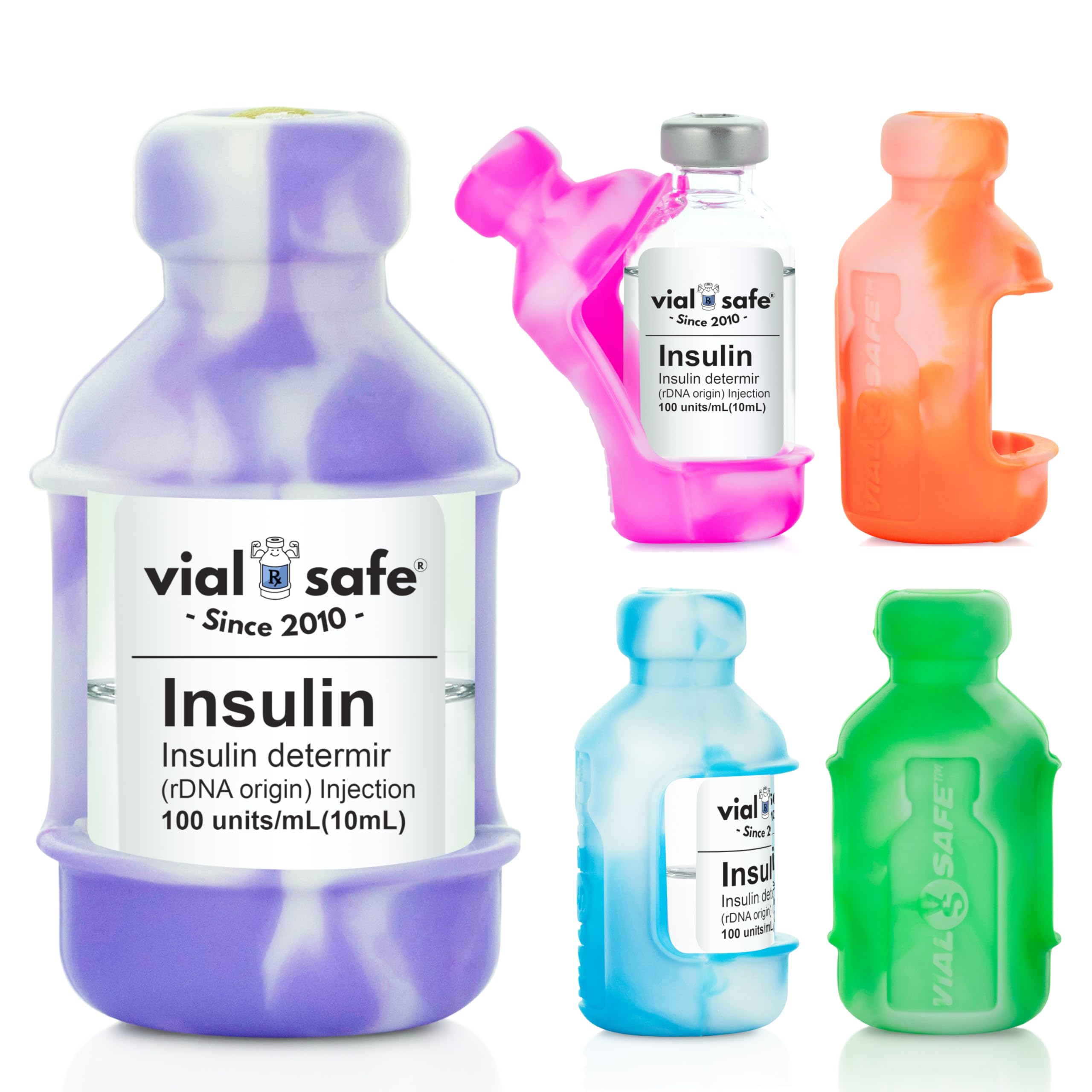 Insulin Bottle Protector Case/Sleeve for Diabetes, Never Risk Breaking Your Insulin Vial, Reusable, Flexible Silicone Protective Sleeve, 5-Pack (Short), Tie Dye Colors