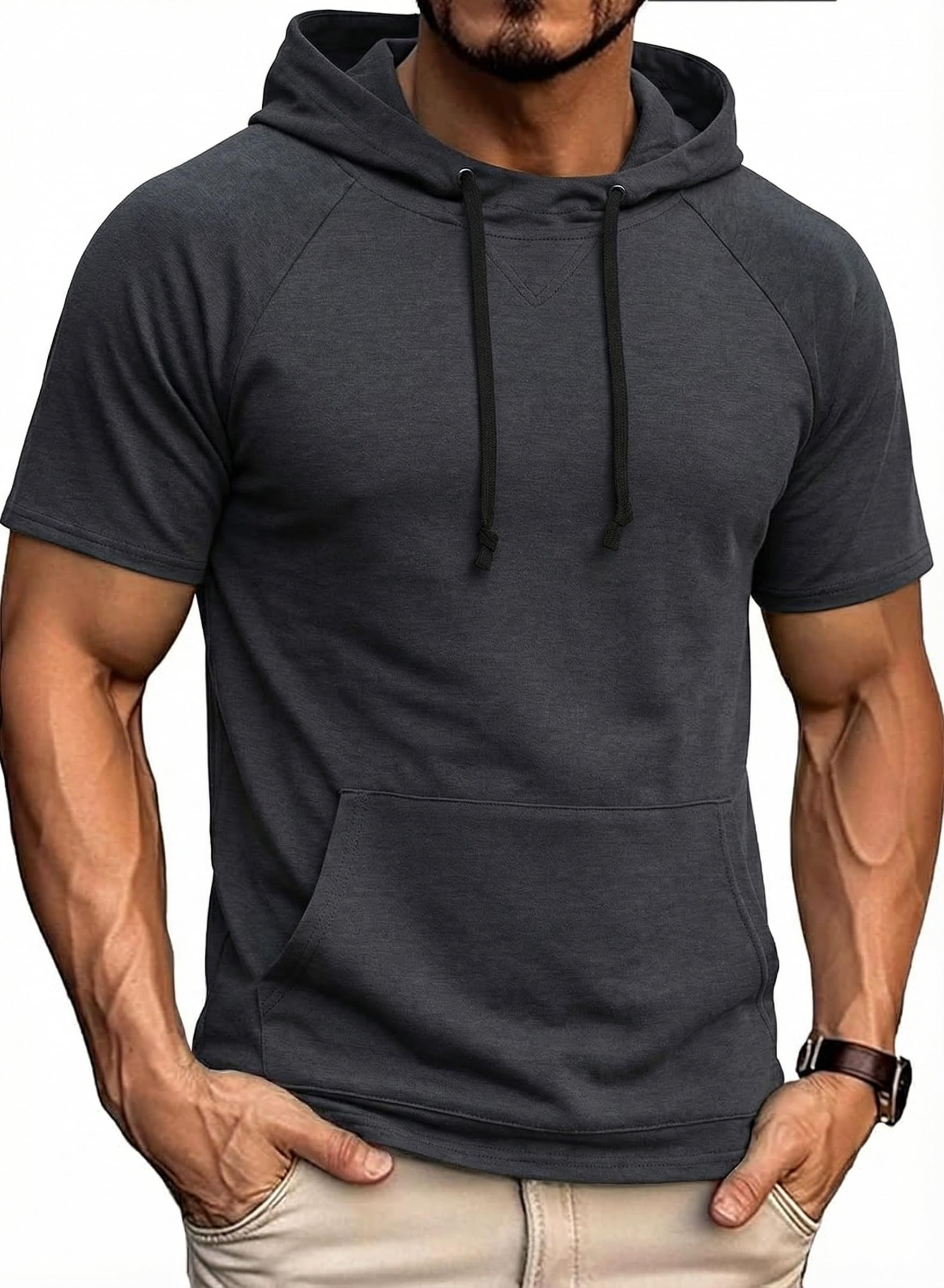 COOFANDY Herren Kapuzenshirt Kurzarm Freizeit Oversized Hoodie Gym Muskelshirt Sommer Basic Tops mit Kapuze