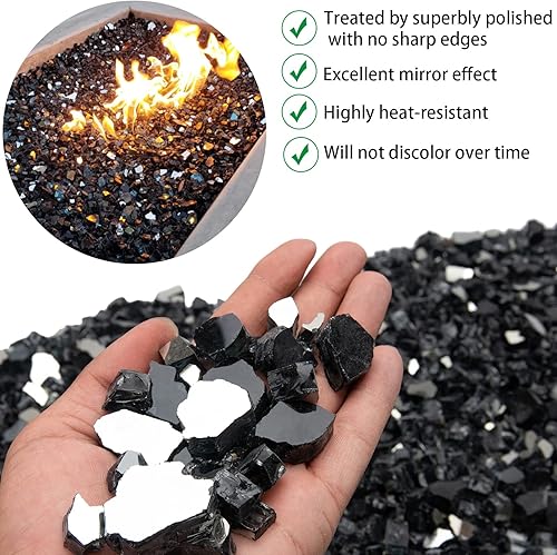 Miniatura 2 de TOPEMAI Vidrio de fuego negro, vidrio reflectante de 12 pulgada para hoguera de fuego, vidrio de chimenea, vidrio de mesa de fuego de 10 libras,