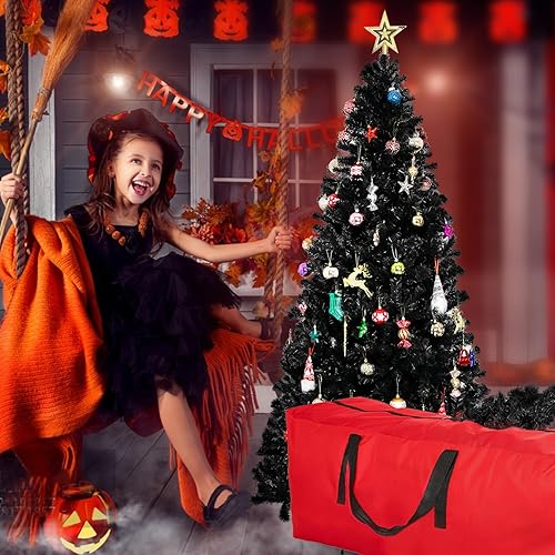 Miniatura 6 de Árbol de Navidad artificial negro de 7.5 pies, árbol de Halloween con 1,600 puntas de rama, abeto de North Valley de alta calidad con base plegable,