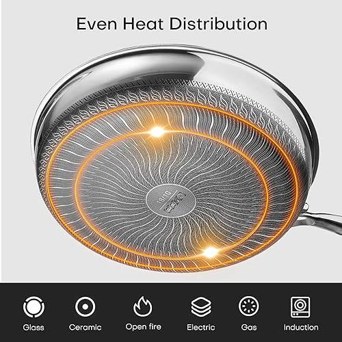 Miniatura 2 de Lazycorner Sartenes antiadherentes con tapa, olla de cocina de acero inoxidable de 10 pulgadas, no tóxica inducción saludable compatible con PFAS