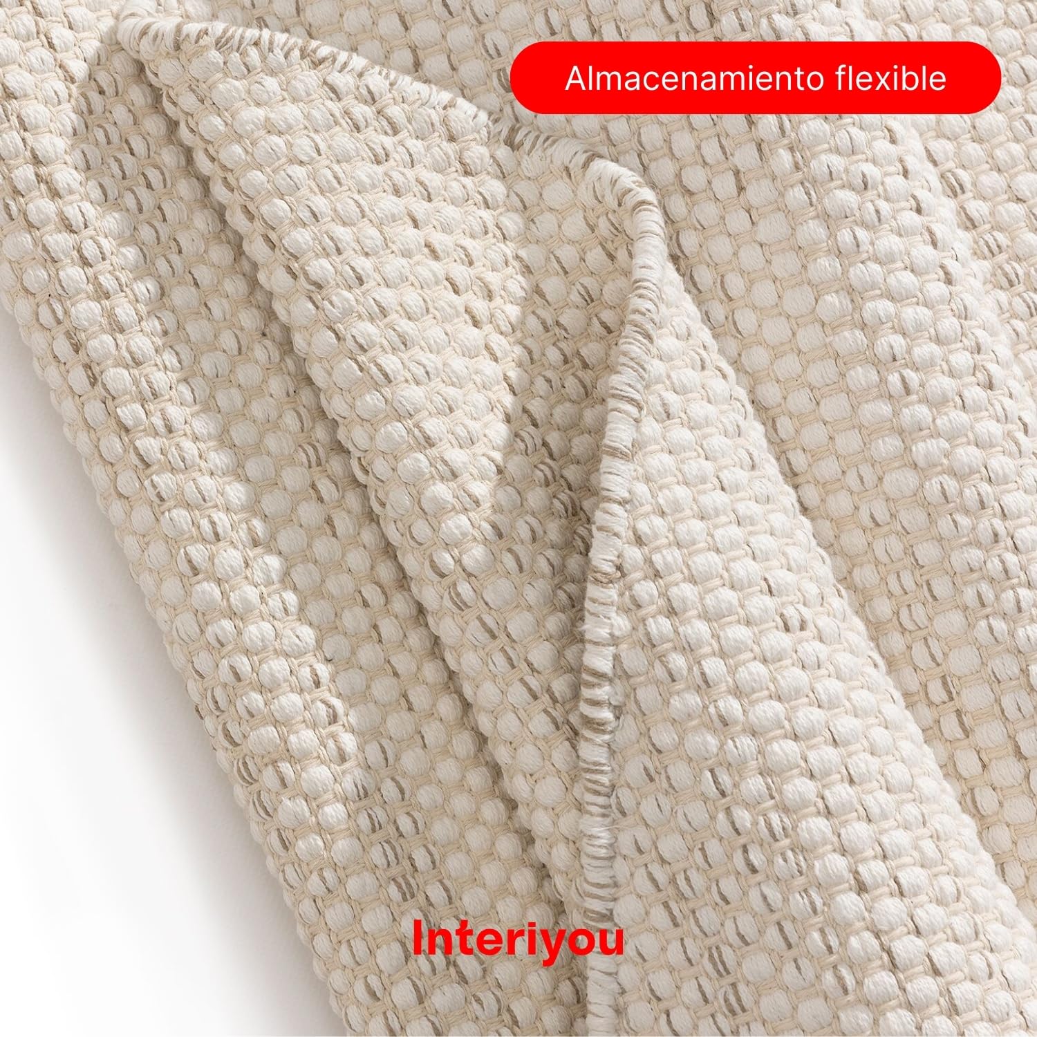 Interiyou Alfombra Salon Artesanal de algodón Riga - 120x120 cm Redondo Crema - Tejido a Mano para Sala, Dormitorio - 100% artesanía de Fibra Natural