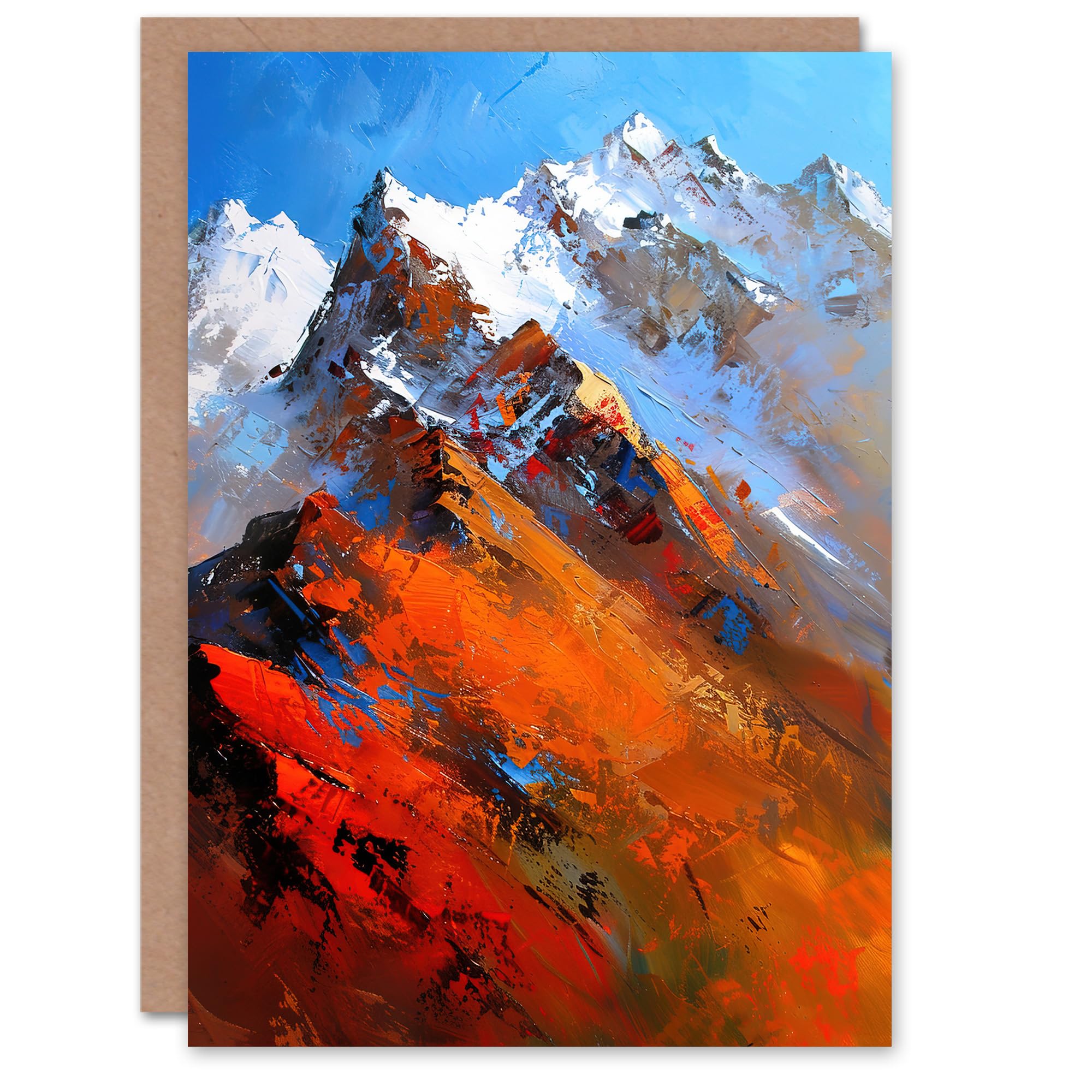 Artery8 Greeting Card Himalayan Mountain Range Palette Knife Painting Blank For Him Or Her Art Birthday Card