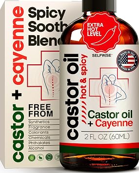 SELFWISE Organic Castor + Cayenne Skin & Joint Relief Oil - Hot& Spicy - Intense Hydration for Small Areas, Hands, Feet, and Targeted Spots 2oz