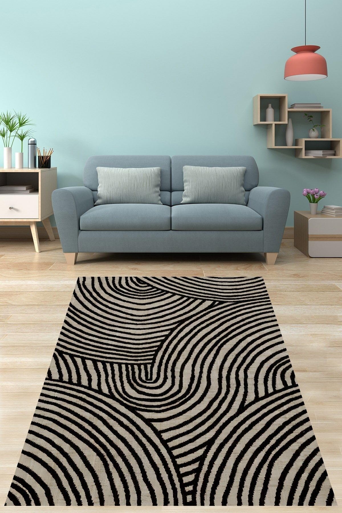 Pelangi Bohem Çizgili Minimalist Basic Geometrik Yıkanabilir Kaymaz Taban Leke Tutmaz Salon Halısı Yoluk, Vizon-Kahverengi 130 x 180