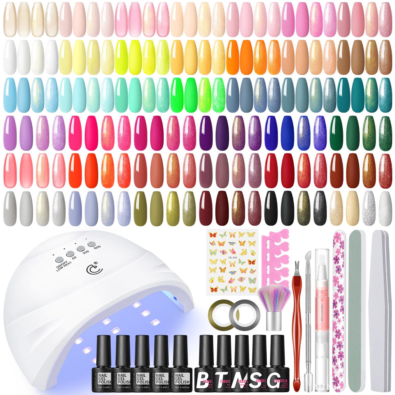 COSCELIA Kit Uñas Semipermanentes 40 Colors Kit Esmaltes de Uñas Gel Completo con Lámpara de Uñas,Base Top Mate Coat con 2pcs Glitter Coat Set Kit Manicura Semipermanente para Regalos para