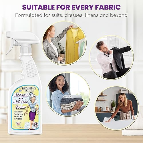 Miniatura 3 de Grandma's Secret Refresh N ReWear - Aerosol para eliminar arrugas y olores al instante, aerosol refrescante para tela, sin cloro, blanqueador ni