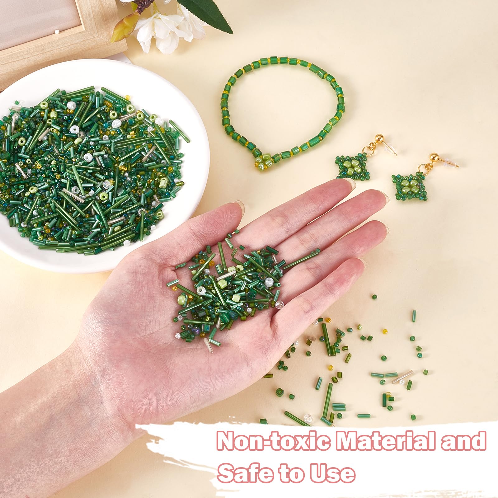 BEEFLYING 1 Pack Assorted Glass Seed and Bugle Beads 1.5-4.5mm Tube Loose Spacer for DIY Jewelry Bracelet Necklace Earring Making (Green) - Image 3