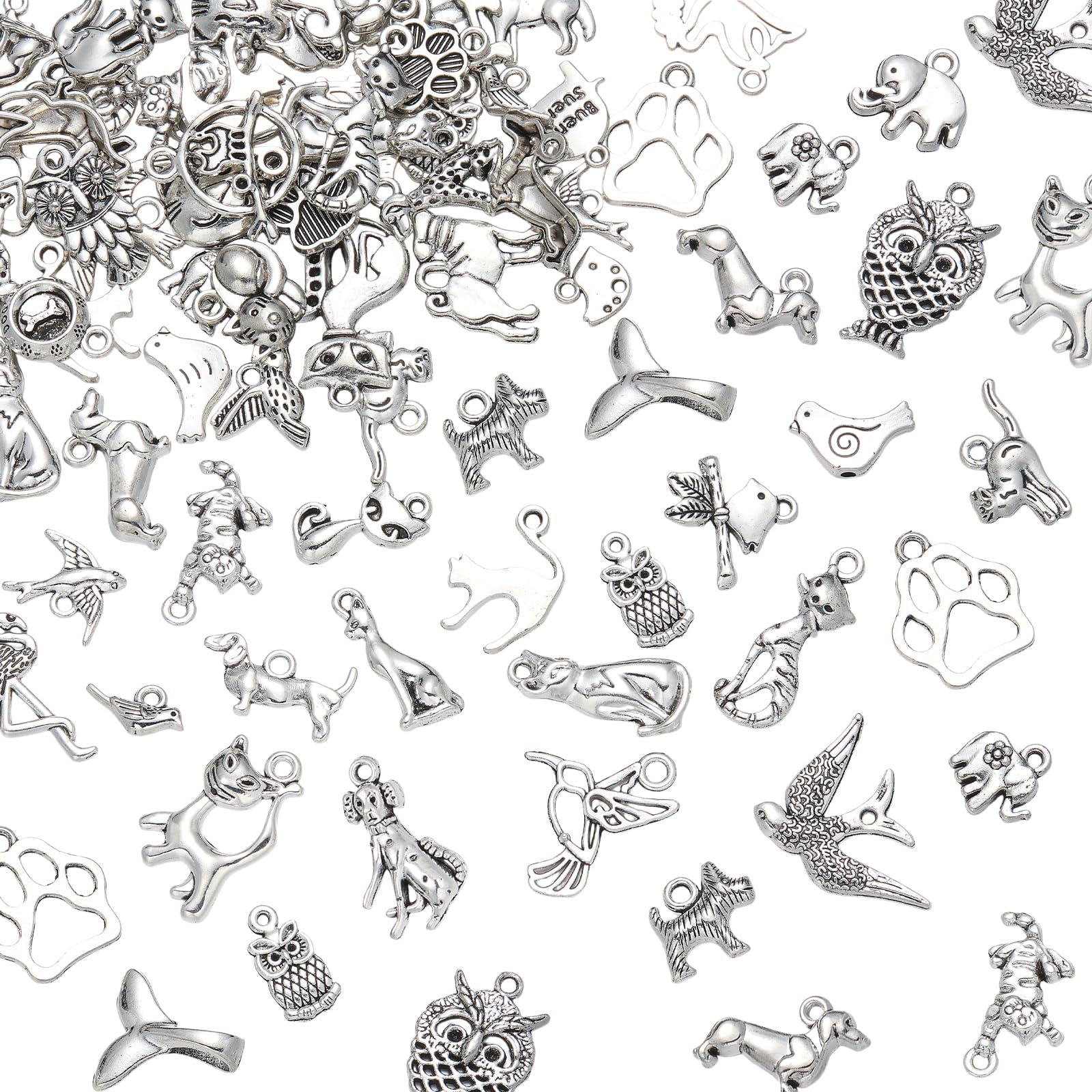 LEGENTLISUR 100Pcs Assorted Animal Charms for Jewellery Making Antique Silver Bird Charms Bulk Tibetan Alloy Pendants for Bracelets Necklace Earring Keychains DIY Supplies