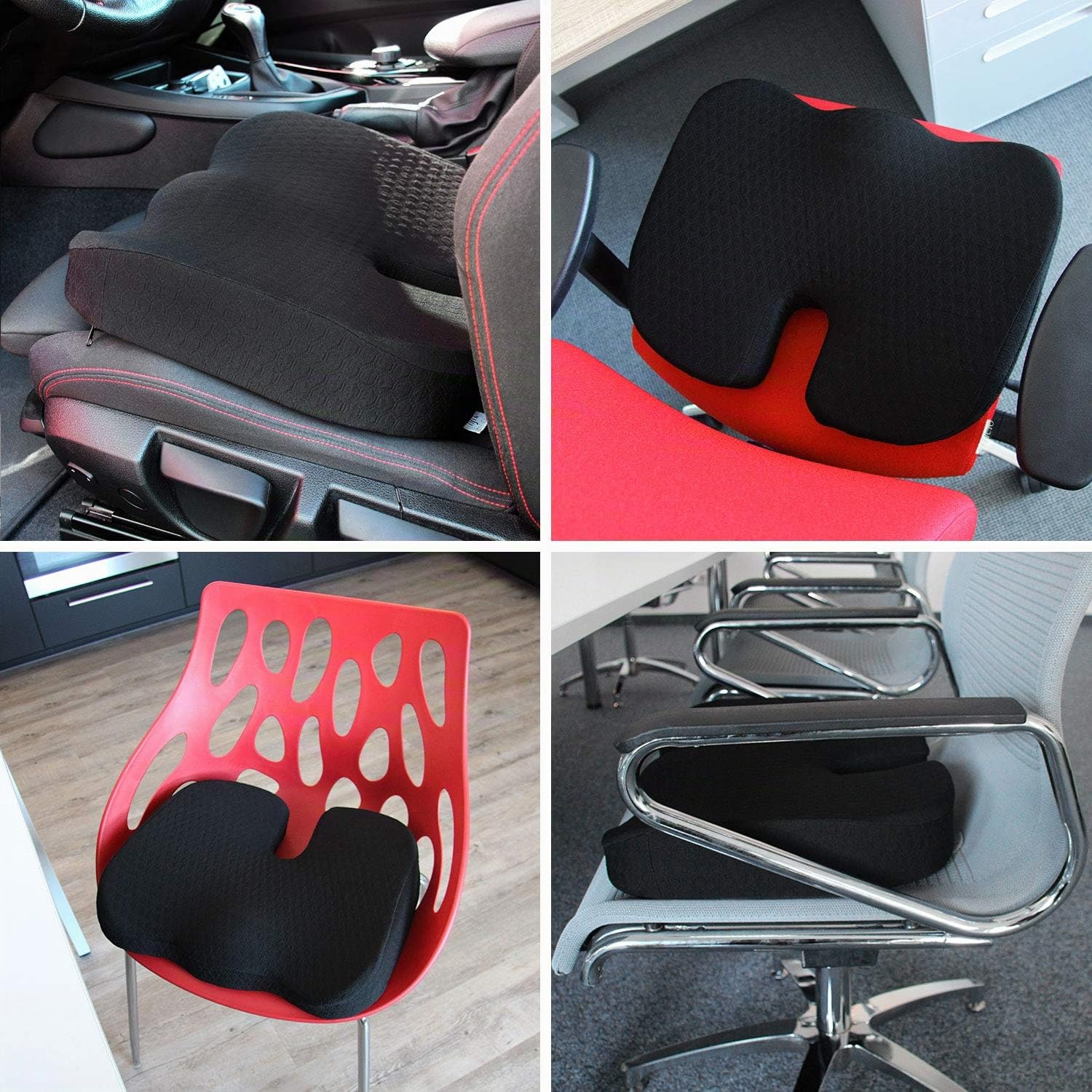HJH Office Cuscino per Seduta Ortopedica MEDISIT II Cuscino con Memory Foam e Strato in Gel, Fodera Antiscivolo, Rimovibile e Lavabile 780001